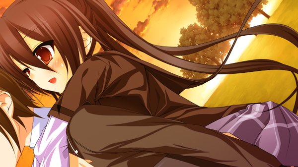 Anime picture 1280x720 with tiny dungeon (game) rosebleu vell sein long hair blush open mouth black hair wide image brown eyes game cg ponytail girl