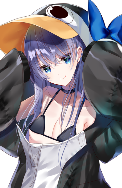 Anime picture 1300x2000 with fate (series) fate/grand order meltryllis (fate) meltryllis (swimsuit lancer) (fate) meltryllis (swimsuit lancer) (first ascension) (fate) sinsihukunokonaka single long hair tall image looking at viewer fringe breasts blue eyes light erotic simple background smile hair between eyes standing white background bare shoulders