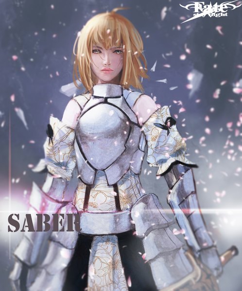 Anime picture 1961x2360 with fate (series) fate/extra fate/unlimited codes type-moon artoria pendragon (all) saber lily aenrs single tall image looking at viewer fringe highres short hair blonde hair standing holding aqua eyes lips inscription character names