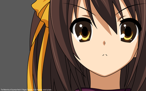 Anime picture 1920x1200 with suzumiya haruhi no yuutsu kyoto animation suzumiya haruhi highres wide image grey background close-up vector girl