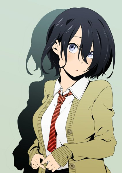 Anime picture 803x1137 with original rino1104 single tall image looking at viewer short hair blue eyes black hair girl uniform school uniform necktie sweater