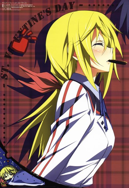 Anime picture 4065x5925 with infinite stratos megami magazine 8bit charles dunois long hair tall image blush highres blonde hair absurdres eyes closed official art sleeping girl uniform school uniform food sweets chocolate