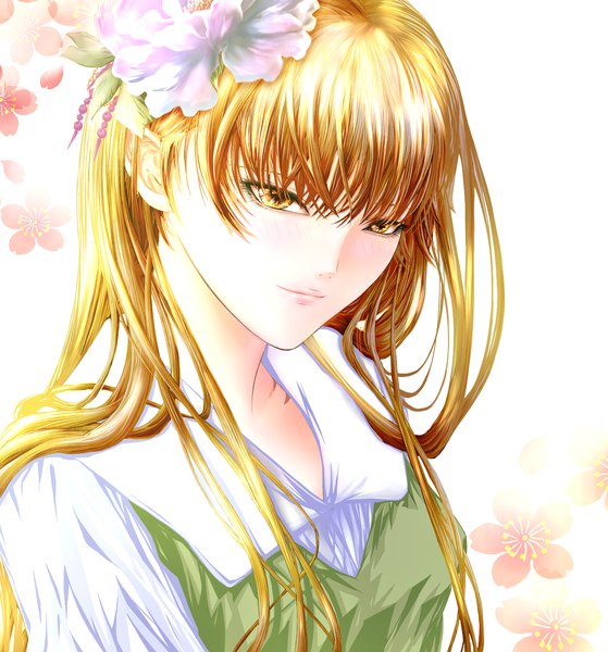 Anime picture 1536x1648 with tenshi na konamaiki amatsuka megumi auge (akd) single long hair tall image fringe white background hair flower orange hair orange eyes girl hair ornament flower (flowers)