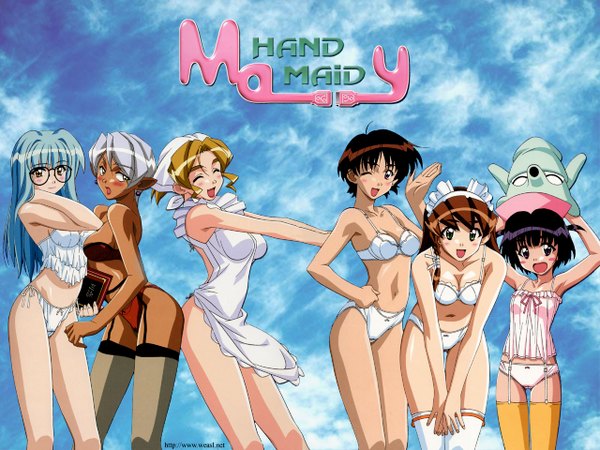 Anime picture 1280x960 with hand maid may tani kasumi cyberdoll sara cyberdoll kei cyberdoll mami cyberdoll may cyberdoll rena light erotic girl swimsuit