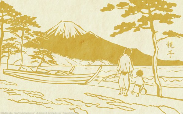 Anime picture 1920x1200 with mushishi tama-neko highres wide image yellow background