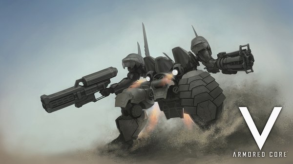 イラスト 1920x1080 と armored core ソロ highres wide image inscription 銃砲 メカ