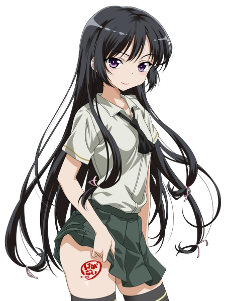 Anime picture 5850x7800 with boku wa tomodachi ga sukunai mikazuki yozora long hair tall image highres light erotic black hair smile purple eyes absurdres tattoo transparent background vector girl thighhighs uniform black thighhighs school uniform