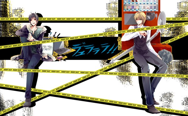 Anime picture 1583x984 with durarara!! brains base (studio) orihara izaya heiwajima shizuo wide image boy