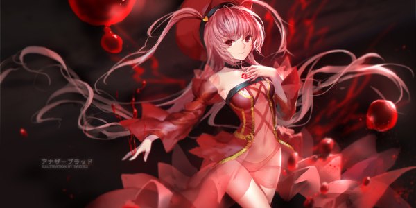 Anime picture 1890x945 with m.u.g.e.n swd3e2 single looking at viewer highres light erotic wide image pink hair very long hair dark background eyes girl navel underwear panties blood