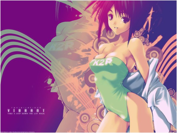 Anime picture 1600x1200 with shadow lady hokosawa lime suzuhira hiro light erotic purple background swimsuit
