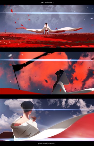 Anime picture 800x1240 with journey traveler coln tall image short hair standing long sleeves wind from behind wide sleeves multiview boy hood