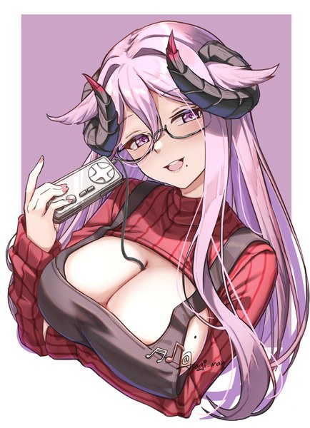 Anime picture 1808x2500 with azur lane friedrich carl (azur lane) friedrich carl (a game of love) (azur lane) as4gi single long hair tall image looking at viewer fringe highres breasts open mouth light erotic simple background hair between eyes large breasts purple eyes pink hair cleavage upper body