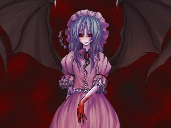 Anime picture 1024x768 with touhou remilia scarlet girl skirt wings blood skirt set