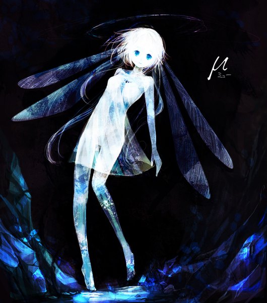 Anime picture 1300x1472 with aka tonbo (lovetow) single tall image looking at viewer fringe short hair aqua eyes pale skin girl wings transparent clothing sundress