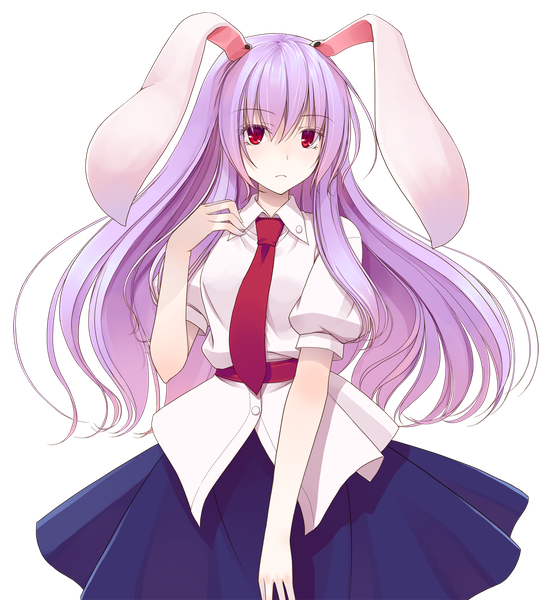 Anime picture 1100x1205 with touhou reisen udongein inaba crote single long hair tall image looking at viewer red eyes animal ears purple hair bunny ears bunny girl transparent background girl skirt shirt necktie