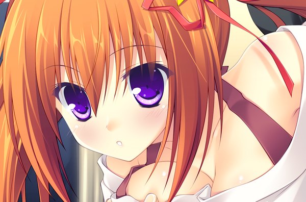 Anime picture 1024x676 with lovely quest long hair blush purple eyes twintails game cg orange hair girl ribbon (ribbons) hair ribbon