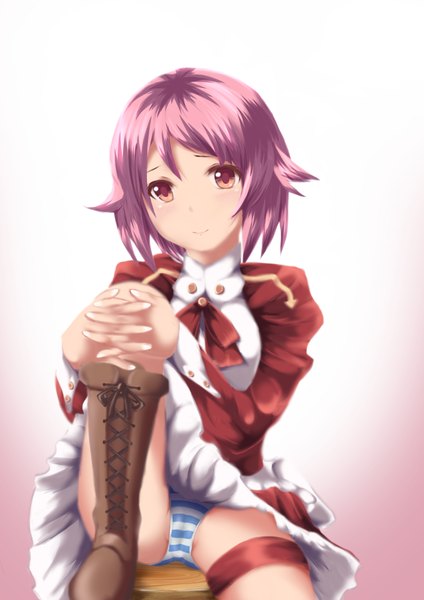 Anime picture 1447x2046 with sword art online a-1 pictures lisbeth single tall image looking at viewer short hair light erotic red eyes pink hair pantyshot sitting girl dress underwear panties boots