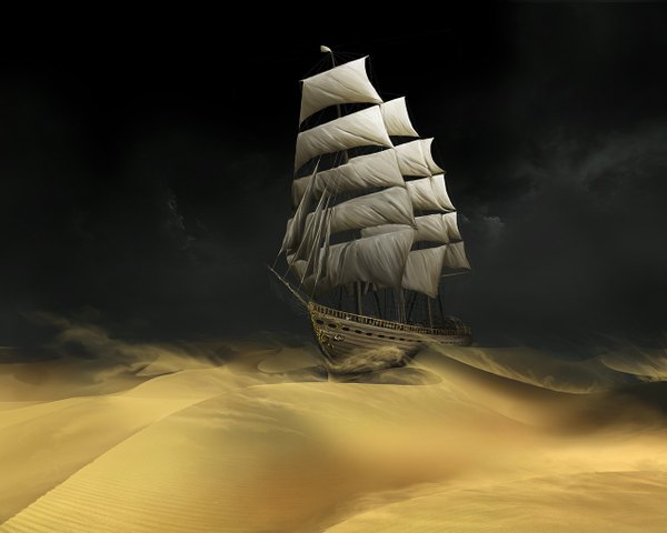 Anime picture 1280x1024 with gate-to-nowhere (artist) sky wind no people landscape sand desert watercraft ship
