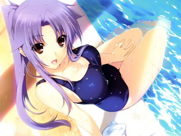 Anime picture 4101x3090 with lovely x cation 2 hibiki works narukawa hime iizuki tasuku long hair looking at viewer highres breasts open mouth light erotic brown eyes absurdres ponytail grey hair scan girl swimsuit one-piece swimsuit school swimsuit