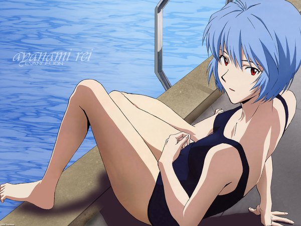 Anime picture 1600x1200 with neon genesis evangelion gainax ayanami rei light erotic wallpaper swimsuit one-piece swimsuit school swimsuit tagme