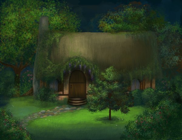 Anime picture 3300x2550 with original fallingsarah (artist) highres absurdres plant (plants) tree (trees) house