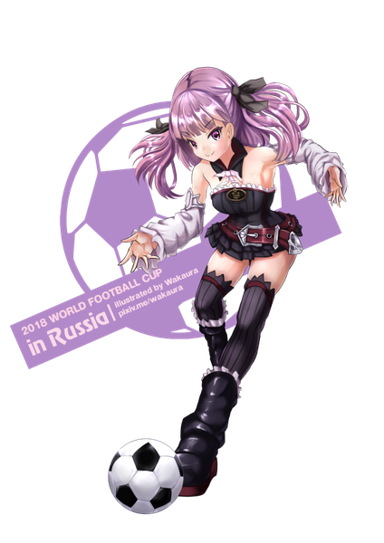 Anime-Bild 585x827 mit fate (series) fate/grand order helena blavatsky (fate) wakaura asaho single long hair tall image looking at viewer fringe light erotic smile purple eyes bare shoulders signed purple hair full body transparent background 2018 football girl
