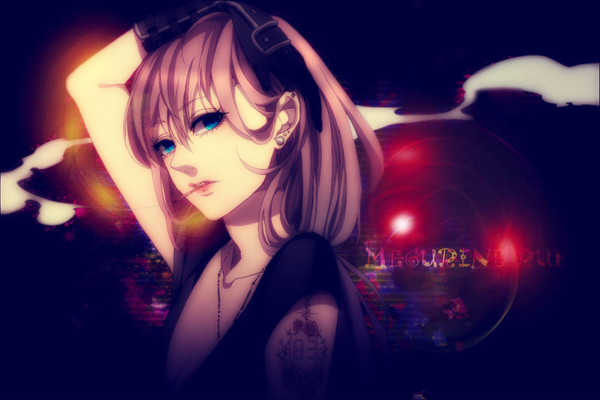 Anime picture 1000x667 with vocaloid megurine luka hebi (yurari) single long hair looking at viewer blush open mouth blue eyes holding pink hair tattoo character names lipstick mouth hold smoke smoking girl dress gloves