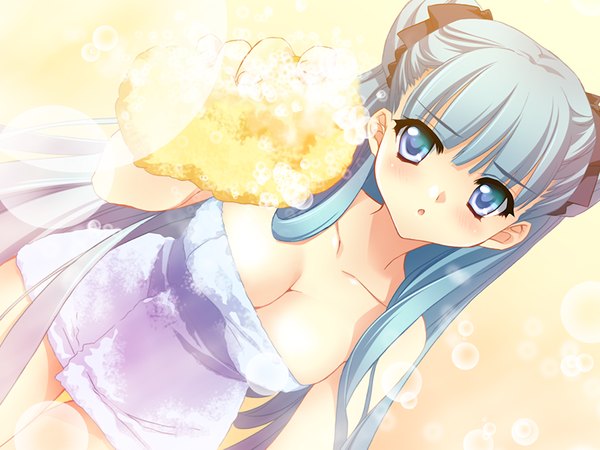 Anime picture 1200x900 with para-sol yatabe noa blue eyes light erotic blue hair game cg girl