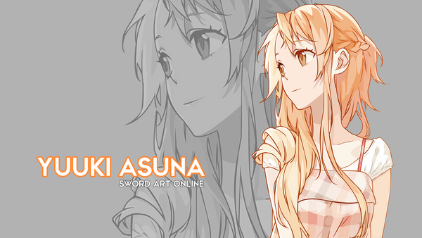 Anime picture 3840x2160 with sword art online a-1 pictures yuuki asuna assassinwarrior psd (pixiv) single long hair highres simple background blonde hair wide image brown eyes looking away absurdres upper body profile light smile grey background wallpaper copyright name