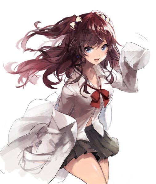 Anime picture 760x900 with idolmaster idolmaster cinderella girls ichinose shiki haru akinosuke single long hair tall image looking at viewer fringe open mouth blue eyes simple background smile brown hair white background pleated skirt from above wind off shoulder two side up