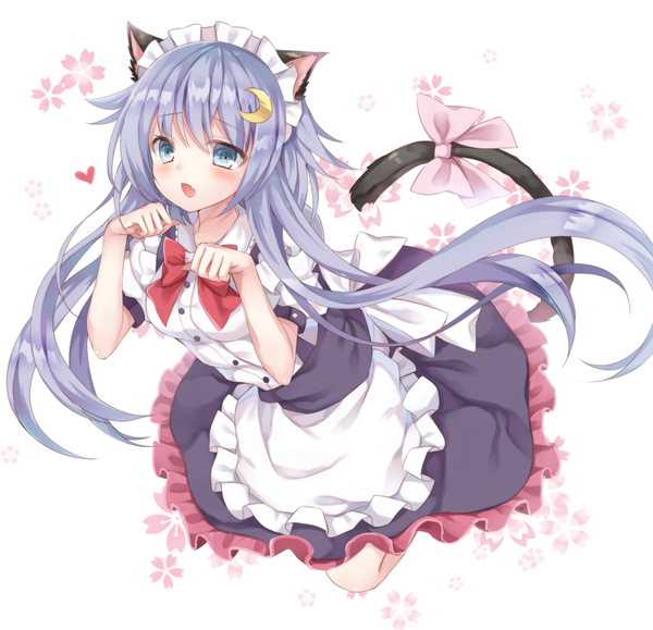 Anime picture 1100x1062 with kantai collection yayoi destroyer sugisaki yuu single long hair looking at viewer blush fringe open mouth blue eyes simple background hair between eyes white background animal ears payot purple hair tail animal tail cat ears :o