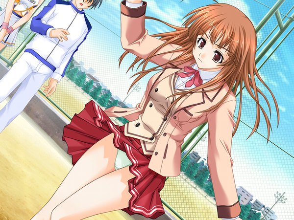 Anime picture 1024x768 with cheerfull! giga sakuragi yurika long hair light erotic brown hair brown eyes game cg girl underwear panties serafuku