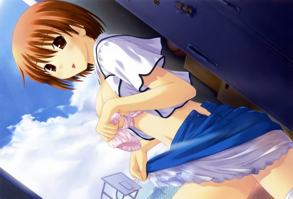 Anime picture 4246x2890 with kono aozora ni yakusoku wo sawaki rinna nekonyan highres light erotic open clothes open shirt underwear panties