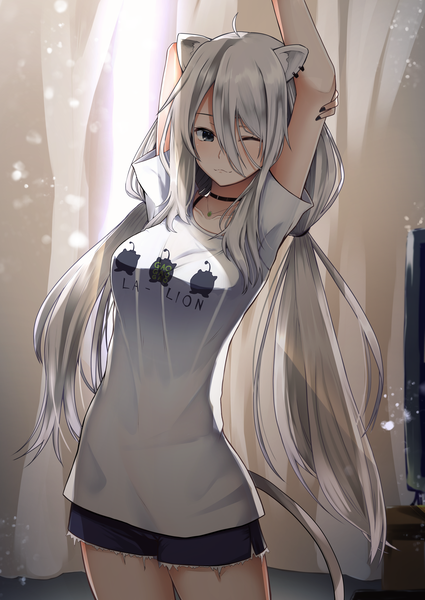Anime picture 2150x3036 with virtual youtuber hololive shishiro botan ssrb (shishiro botan) shishiro botan (4th costume) kamunika single long hair tall image looking at viewer fringe highres breasts smile hair between eyes standing twintails animal ears silver hair ahoge