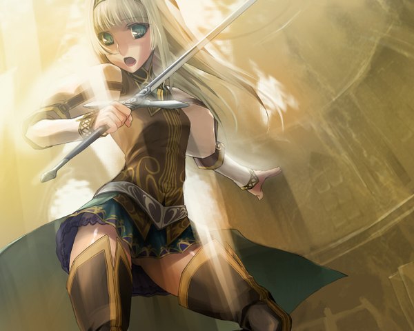 Anime picture 1280x1024 with valkyrie profile alicia long hair green eyes white hair sword