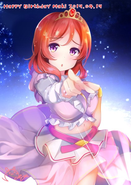 Anime picture 2894x4093 with love live! school idol project sunrise (studio) love live! nishikino maki depe single tall image looking at viewer blush fringe highres short hair breasts simple background hair between eyes large breasts standing purple eyes signed payot
