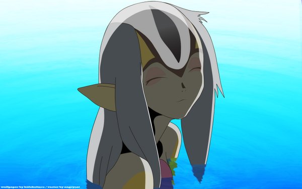 Anime picture 1440x900 with blue submarine no 6 gonzo mutio single long hair wide image eyes closed pointy ears grey hair facial mark eyeshadow vector face paint screenshot girl water