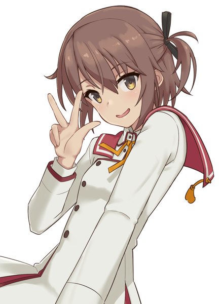Anime picture 723x1000 with toji no miko etou kanami yozo (yozo2000) single tall image looking at viewer fringe short hair simple background hair between eyes brown hair white background yellow eyes upper body one side up girl ribbon (ribbons) hair ribbon