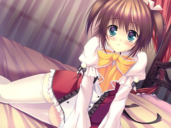 Anime picture 1200x900 with blush brown hair purple eyes twintails game cg girl ribbon (ribbons)