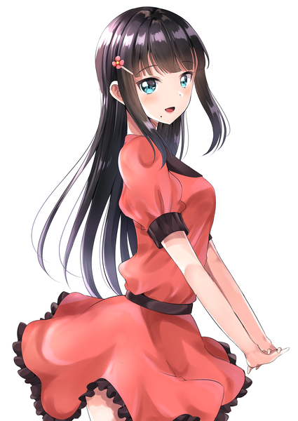 Anime picture 2508x3541 with love live! sunshine!! sunrise (studio) love live! kurosawa dia sin (sin52y) single long hair tall image looking at viewer blush fringe highres breasts open mouth black hair simple background smile standing white background payot