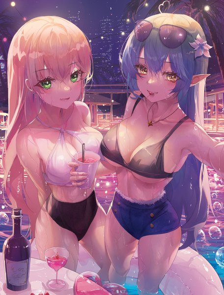 Anime picture 2549x3356 with virtual youtuber hololive yukihana lamy momosuzu nene turbulence long hair tall image looking at viewer blush fringe highres breasts open mouth light erotic blonde hair smile hair between eyes large breasts standing multiple girls