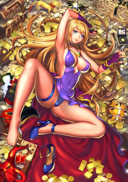 Anime picture 1600x2286 with the king of fighters snk bonne jenet fistful single long hair tall image looking at viewer breasts blue eyes light erotic blonde hair girl dress gloves underwear panties fingerless gloves pendant jewelry