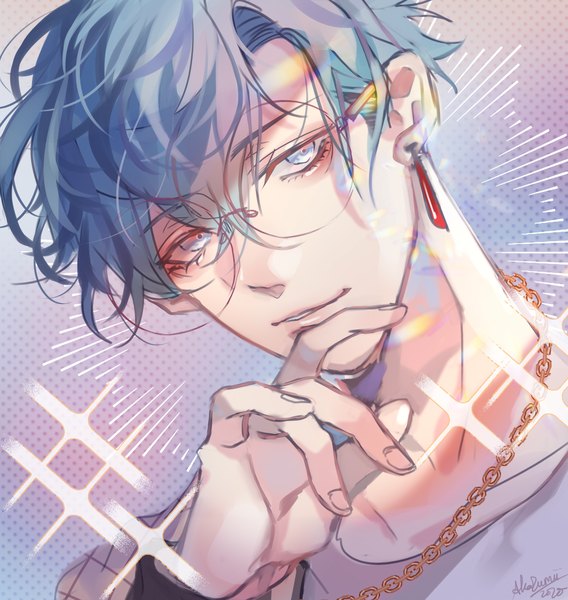 Anime picture 1800x1900 with b-project a-1 pictures aizome kento akazumii single tall image looking at viewer highres short hair blue eyes blue hair upper body bespectacled boy glasses single earring