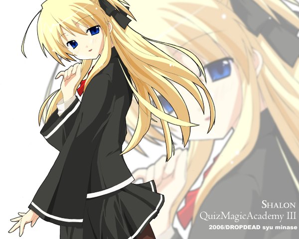Anime picture 1280x1024 with quiz magic academy shalon minase shuu drop dead!! single long hair blue eyes blonde hair signed two side up zoom layer girl uniform school uniform