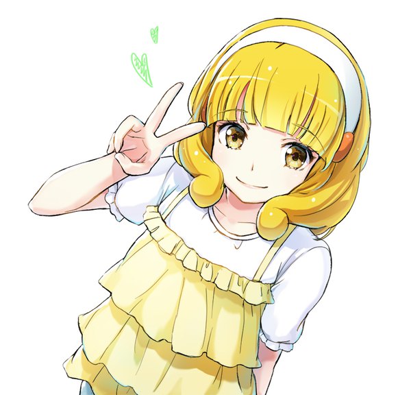 Anime picture 832x800 with precure smile precure! toei animation kise yayoi tokeshi single long hair fringe simple background blonde hair smile white background yellow eyes upper body blunt bangs from above victory girl headband