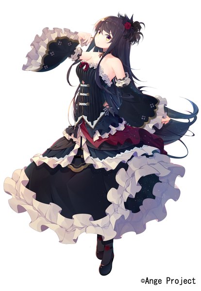 Anime picture 691x1000 with ange vierge mildred (ange vierge) benio (dontsugel) single long hair tall image looking at viewer black hair simple background white background brown eyes girl dress hair ornament detached sleeves