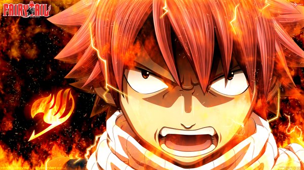 Anime picture 1920x1080 with fairy tail natsu dragneel deiviscc single highres open mouth wide image pink hair inscription orange eyes coloring magic portrait face angry boy scarf