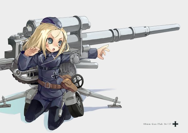 Аниме картинка 1208x859 с kurudaz mecha musume немецкий текст девушка форма оружие берет военная форма