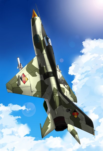 Anime picture 1500x2180 with original mizuki ame tall image sky cloud (clouds) flying military weapon airplane jet mig-21