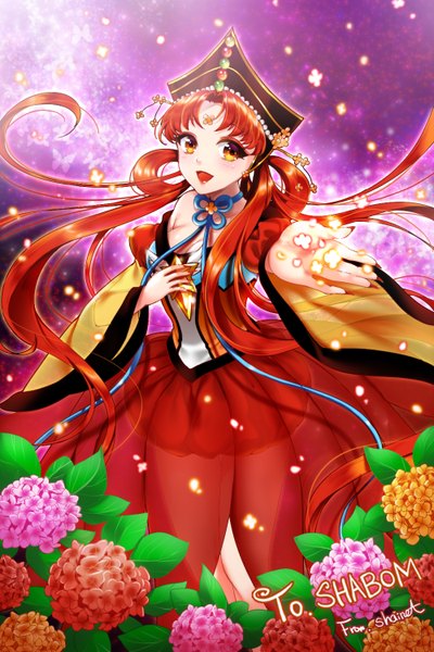 Anime picture 1000x1500 with bishoujo senshi sailor moon toei animation princess kakyuu shainea single long hair tall image looking at viewer blush open mouth red hair orange eyes girl dress hair ornament flower (flowers)